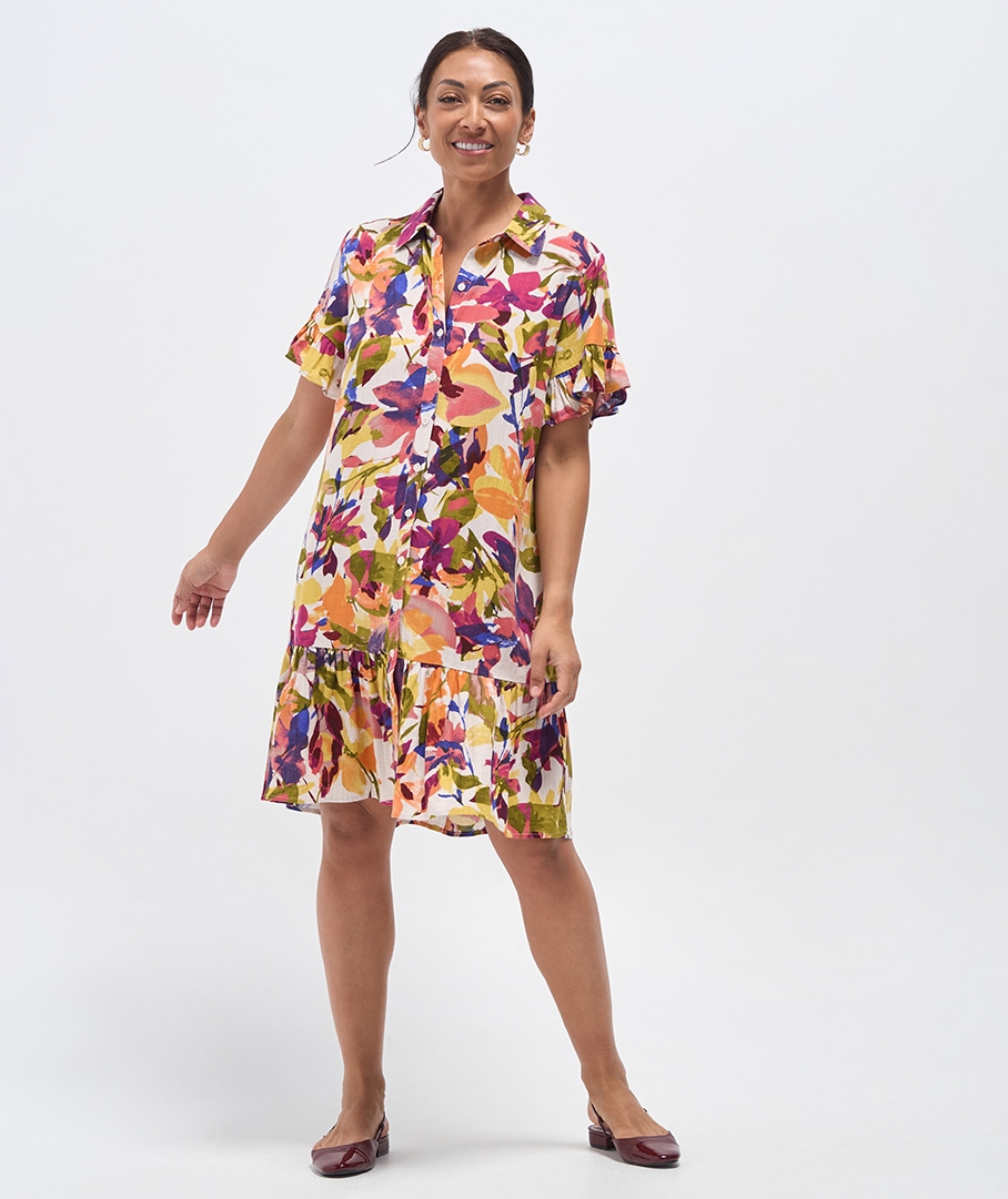 Linen Blend Print Dress