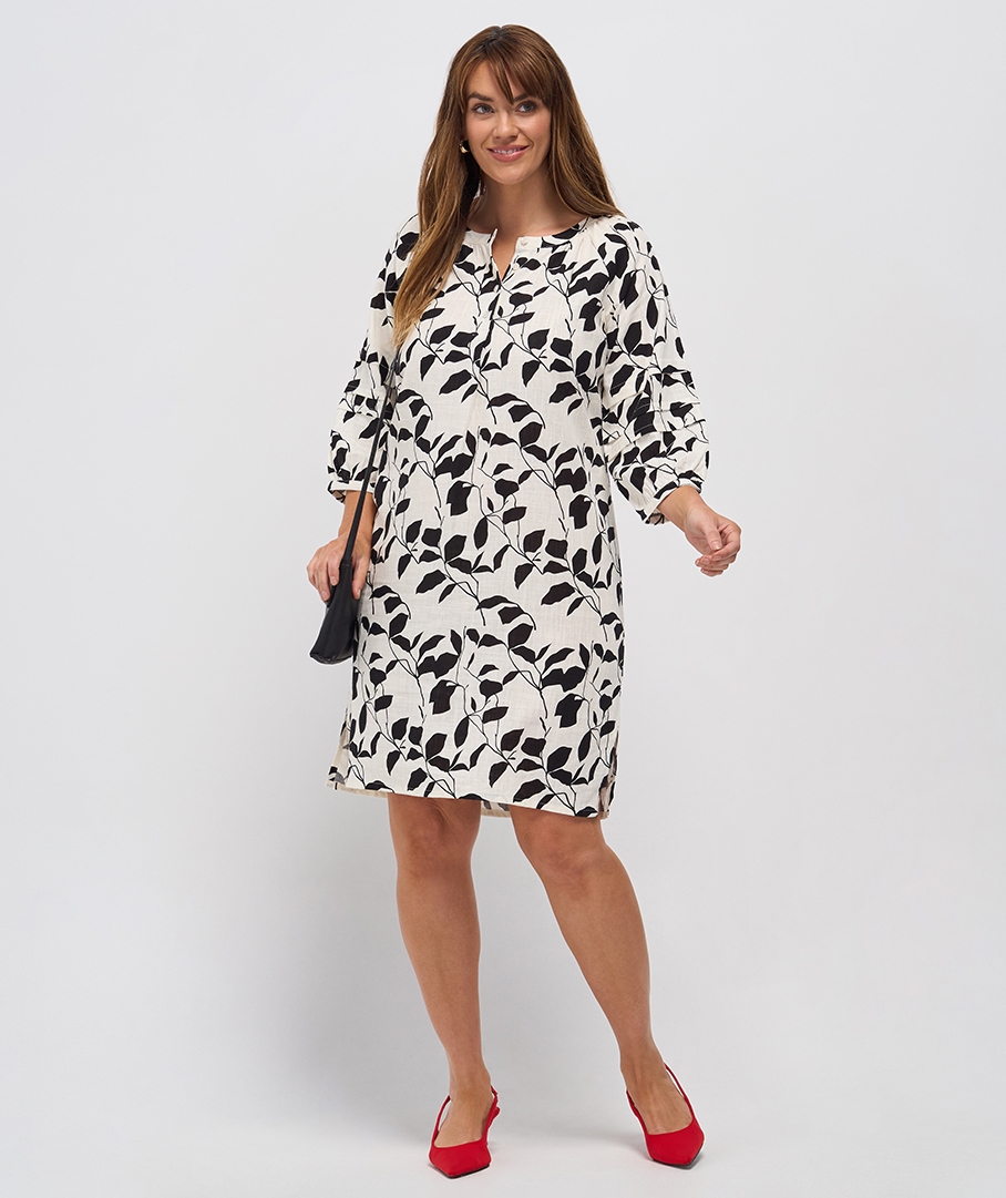 Linen Blend Print Dress