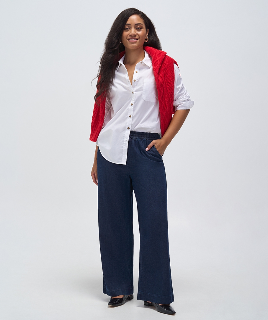 Drawcord Wide Leg Denim Jean