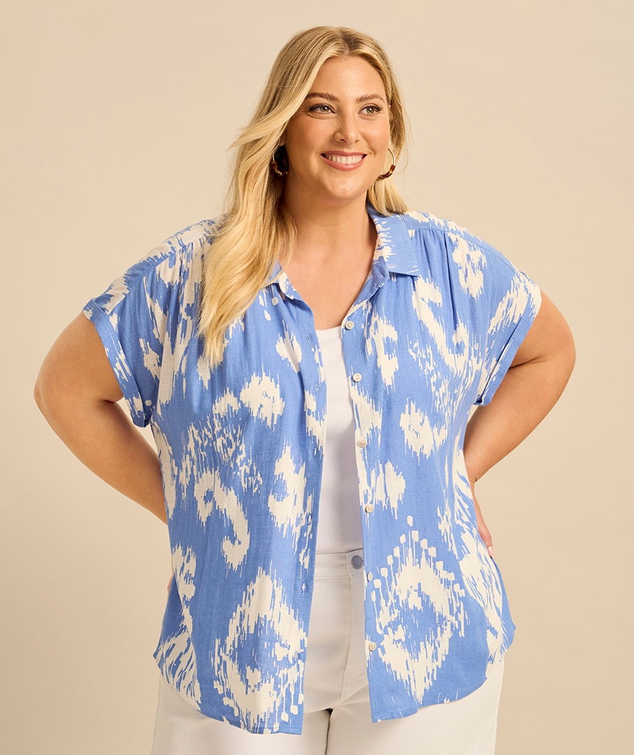 Linen Blend Print Shirt