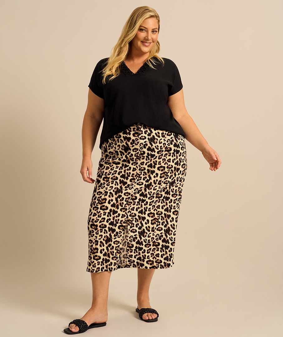 Linen Blend Print Skirt