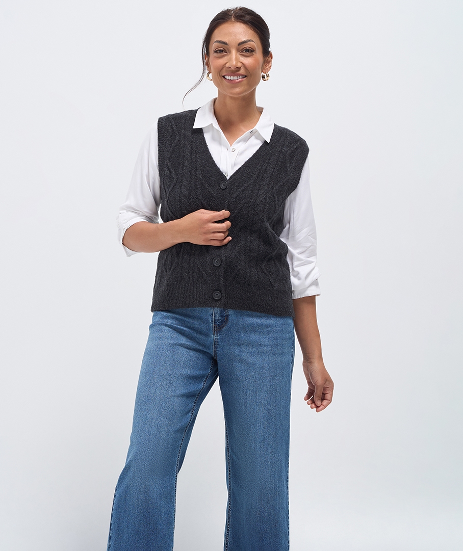 Cable Knit Button Vest