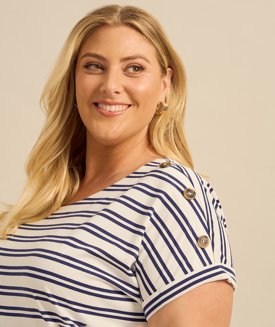 Button Shoulder Stripe T-Shirt Dress