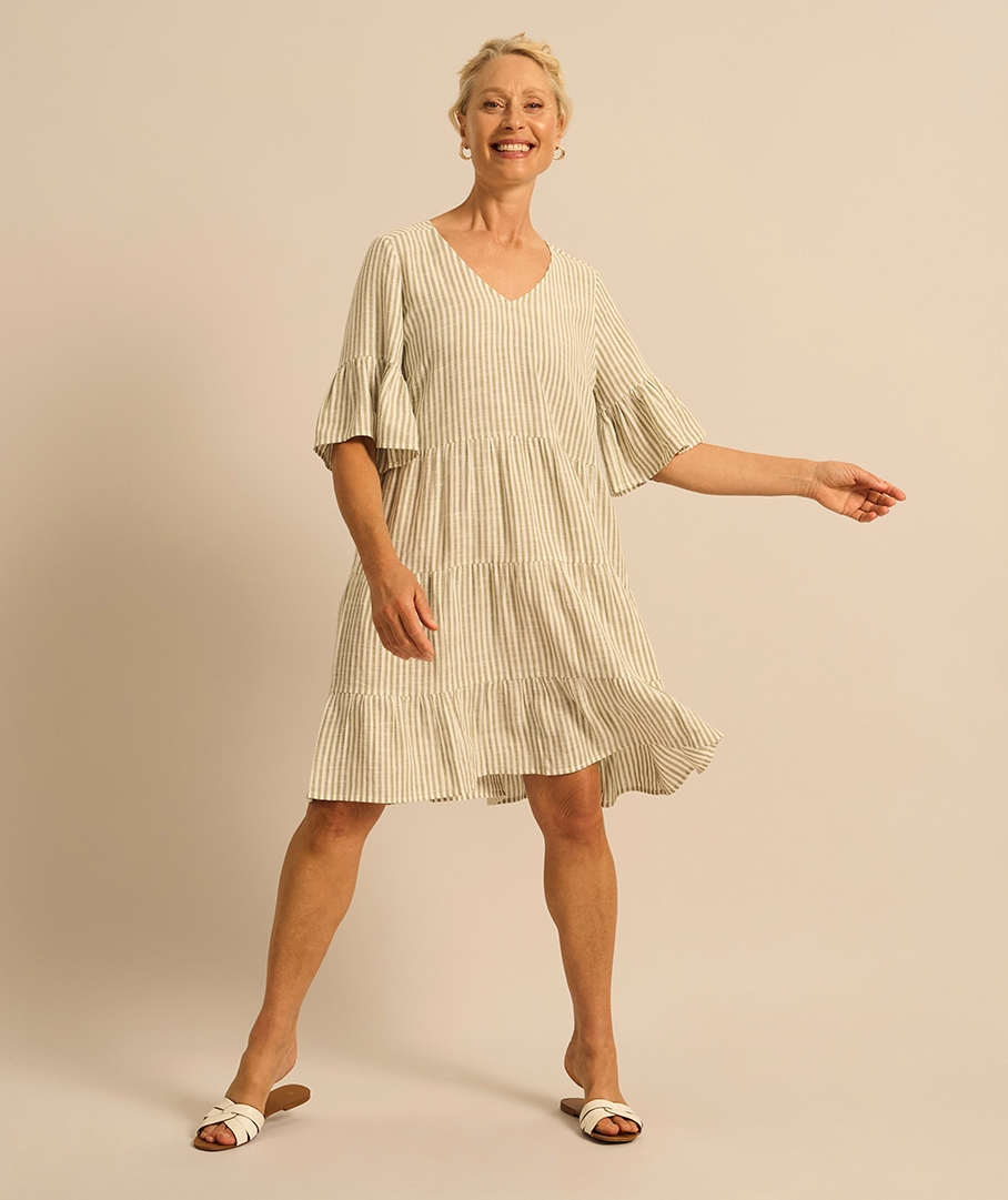 Linen Blend Stripe Dress