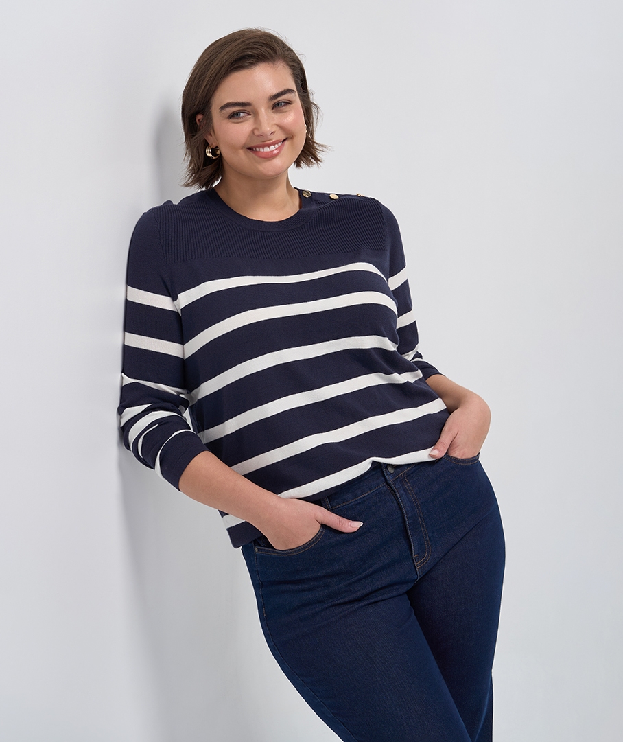 Button Shoulder Stripe Jumper