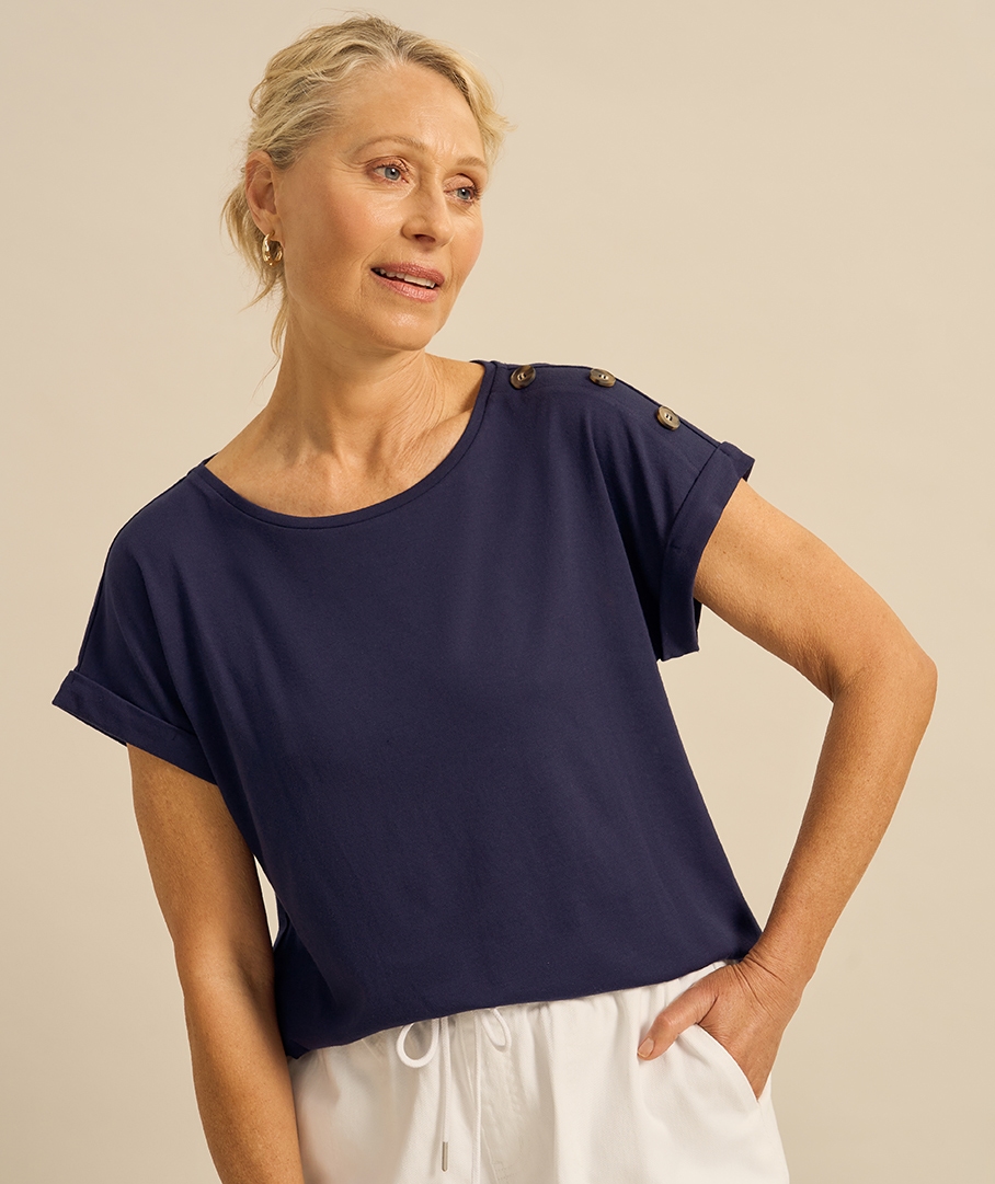Button Shoulder Tee