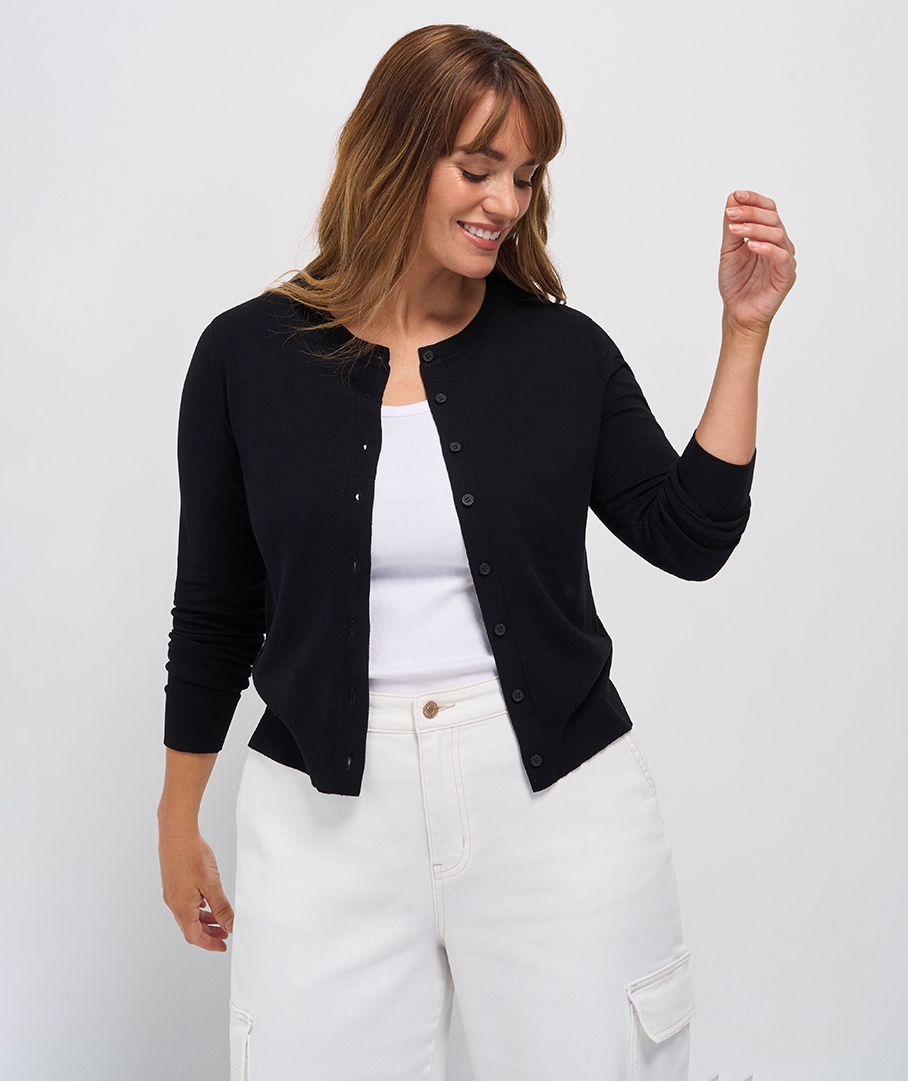 Crew Neck Button Cardigan
