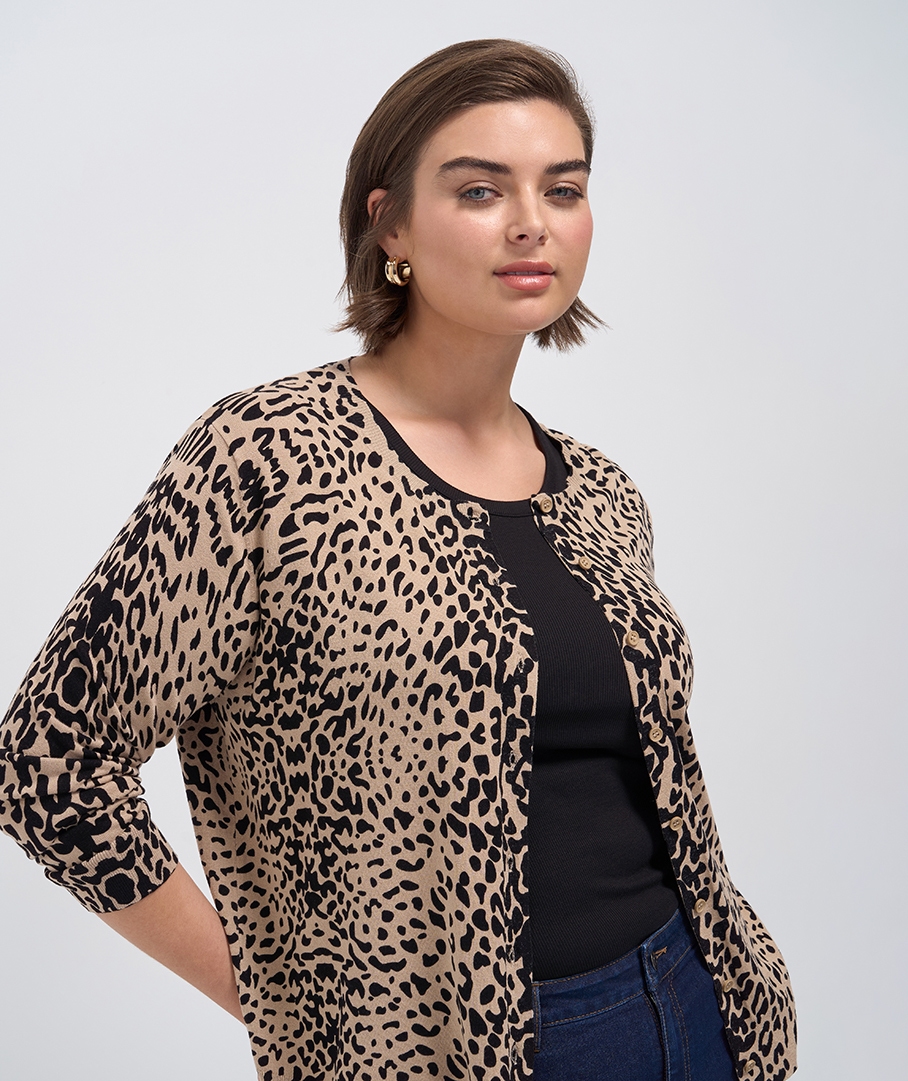 Crew Neck Animal Button Cardigan
