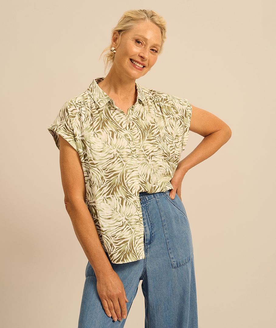 Linen Blend Print Shirt