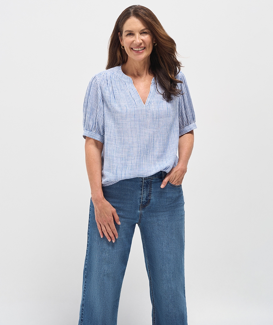 Linen Blend Print Top