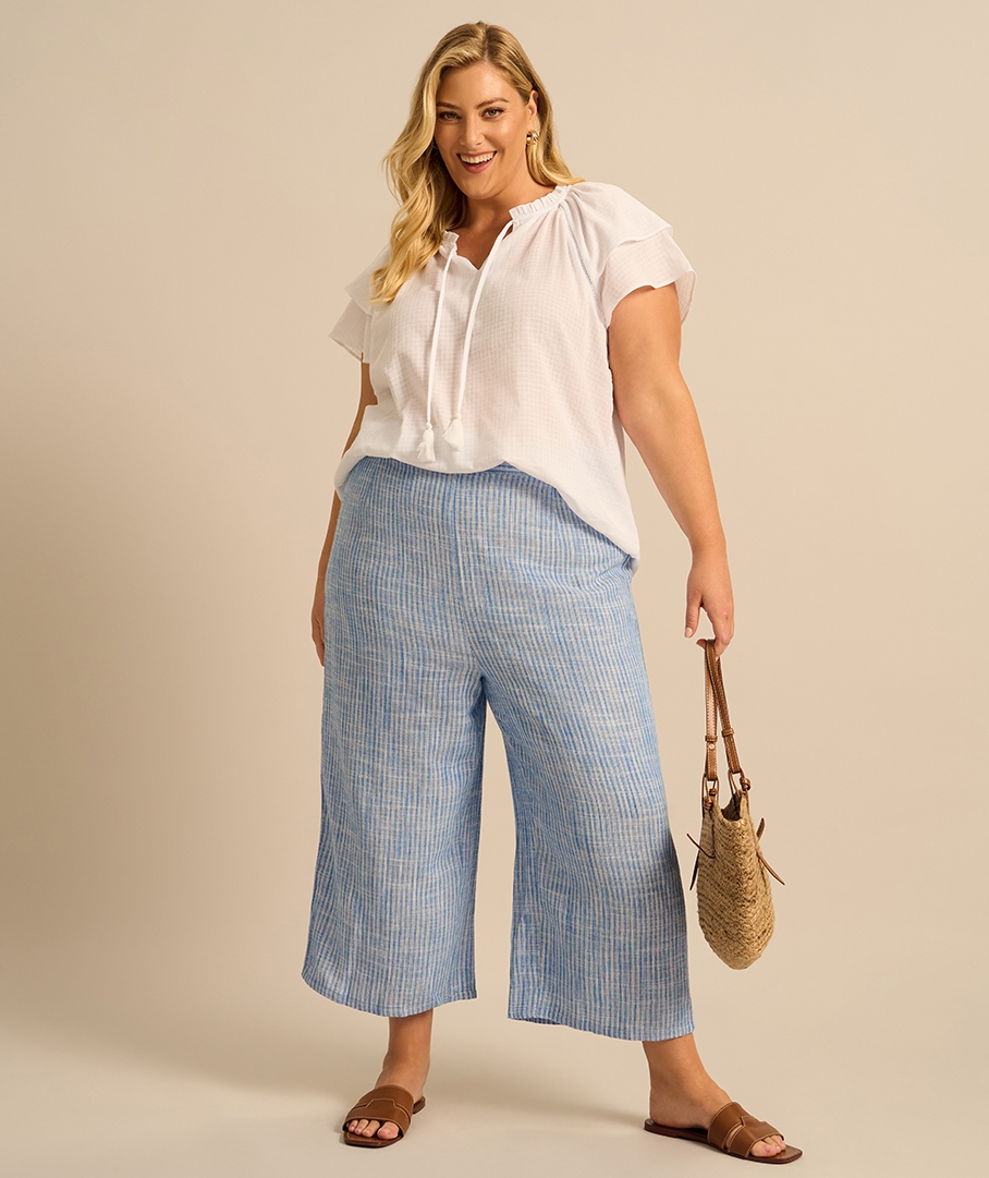 Linen Blend Stripe Culotte