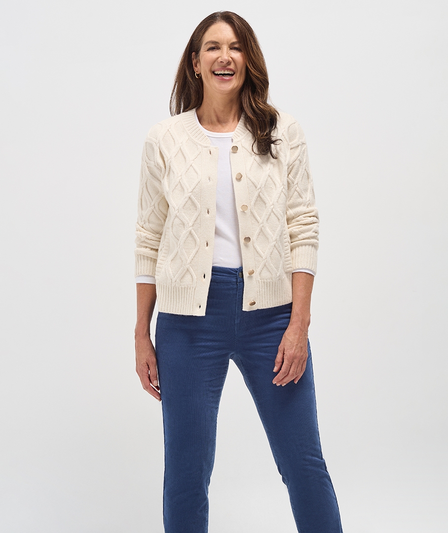 Cable Knit Bomber Cardigan