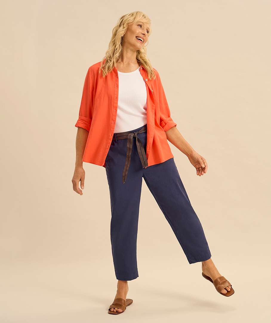 Cotton Blend Belt Pant