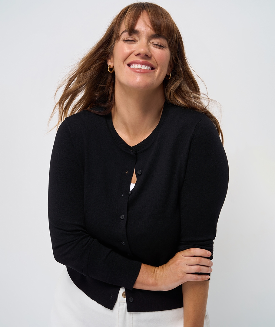 Crew Neck Button Cardigan