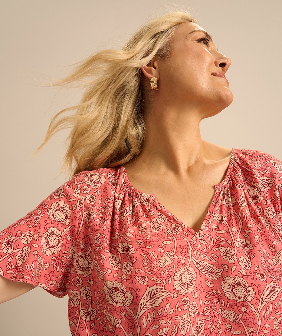 Linen Blend Print Top