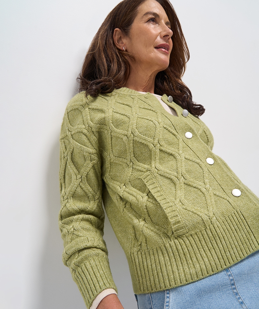 Cable Knit Bomber Cardigan