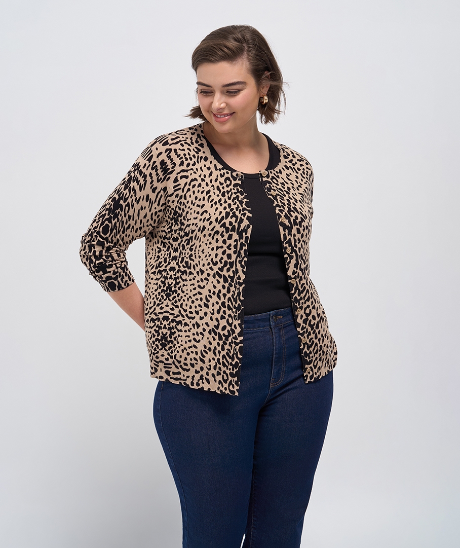 Crew Neck Animal Button Cardigan