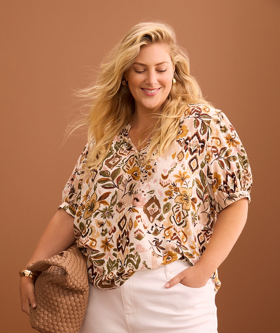 Linen Blend Print Top