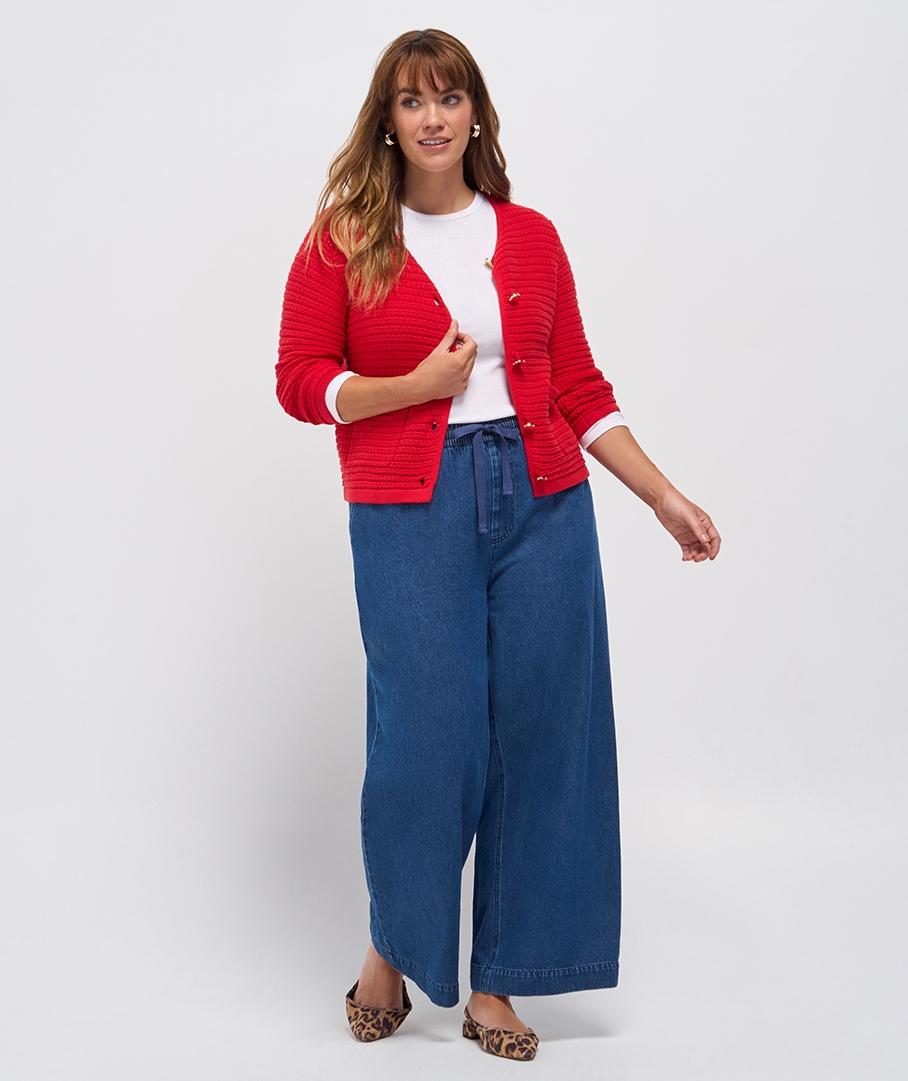 Drawcord Wide Leg Denim Jean