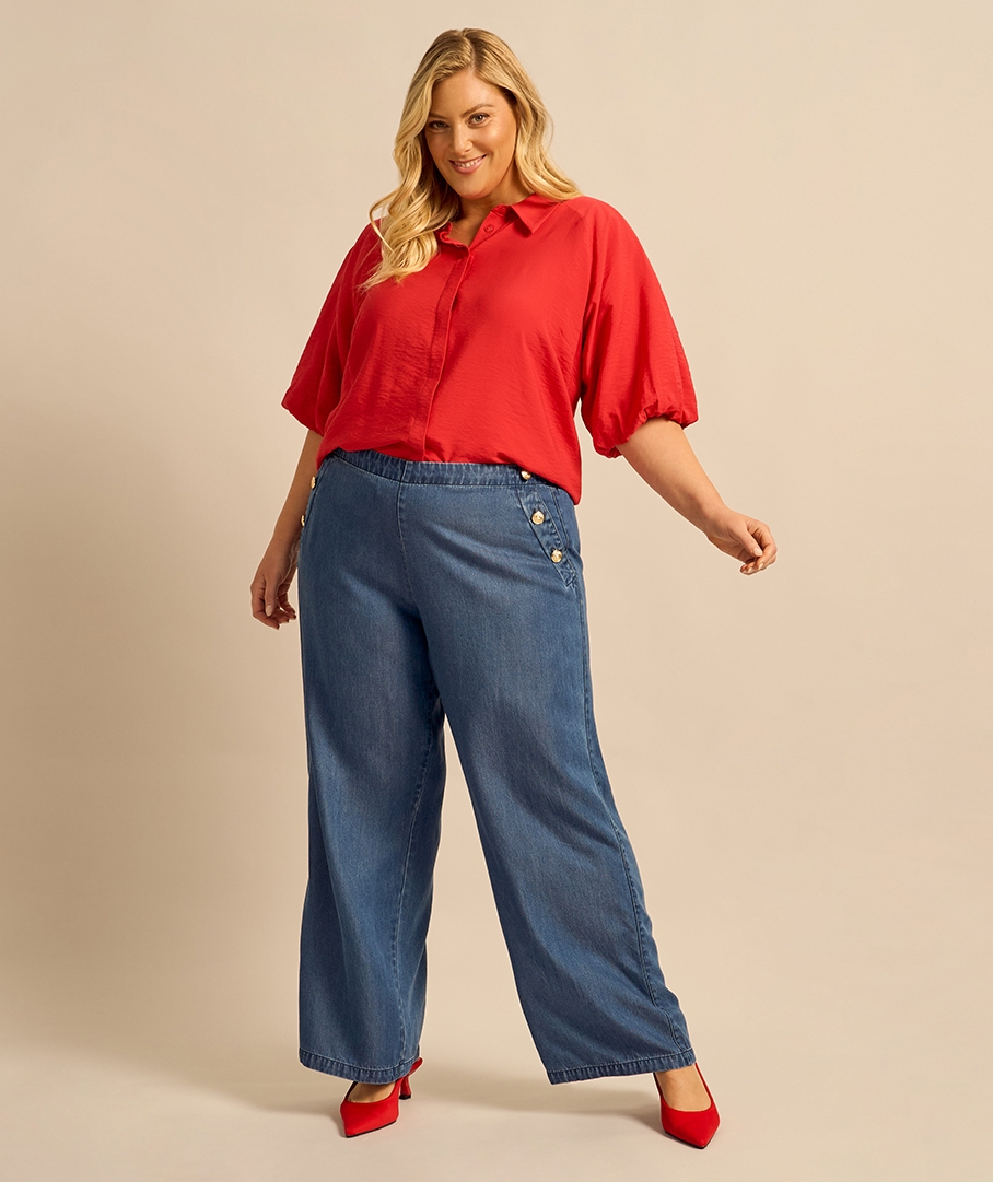 Button Detail Wide Leg Jean