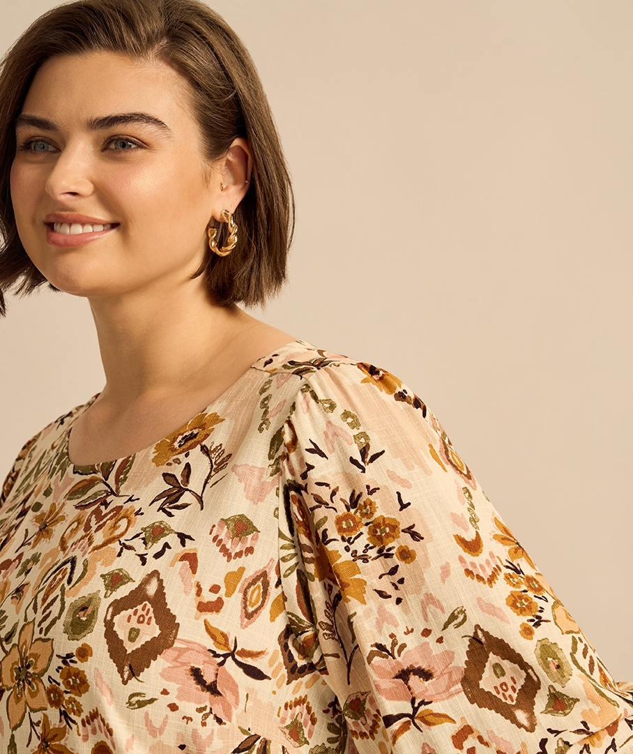 Linen Blend Print Dress