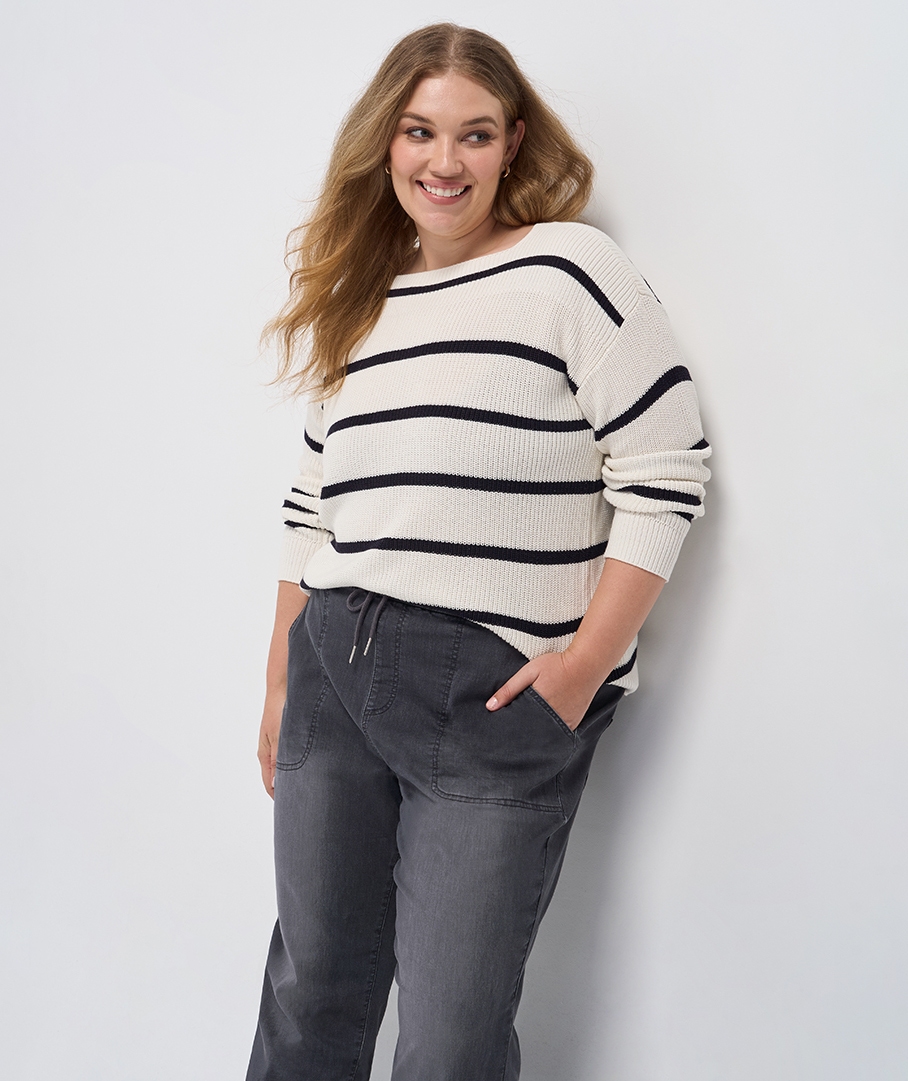 Cotton Blend Texture Stripe Jumper