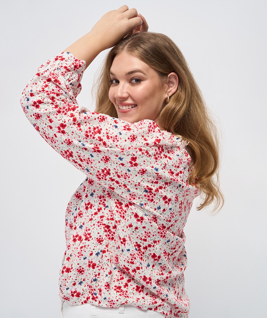 Linen Blend Floral Print Top