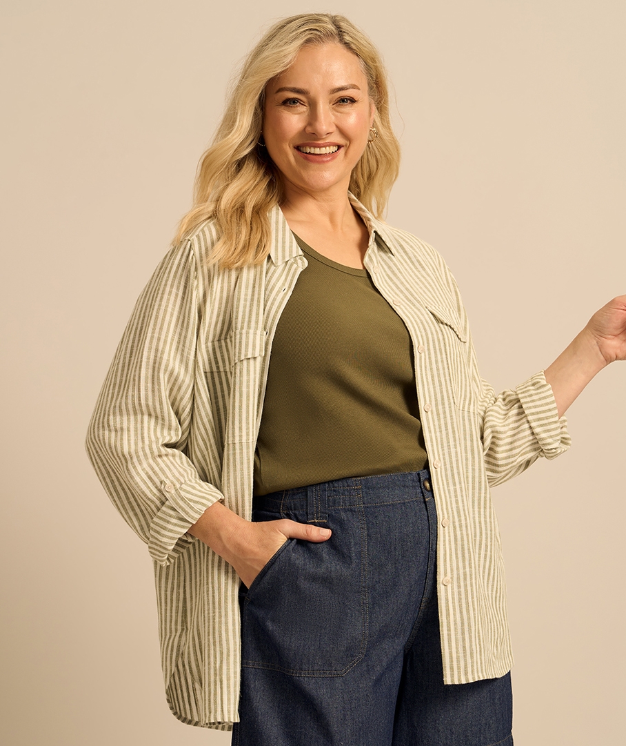 Linen Blend Utility Stripe Shirt