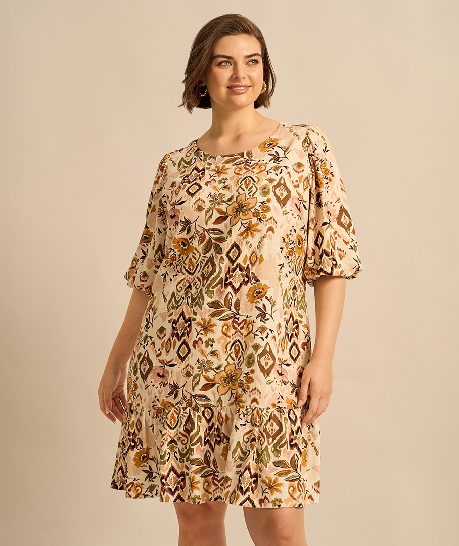 Linen Blend Print Dress