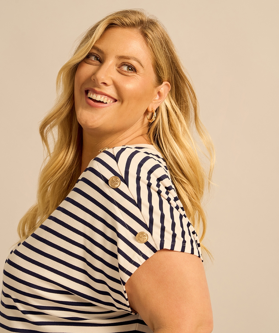 Button Shoulder Boxy Ponte Top
