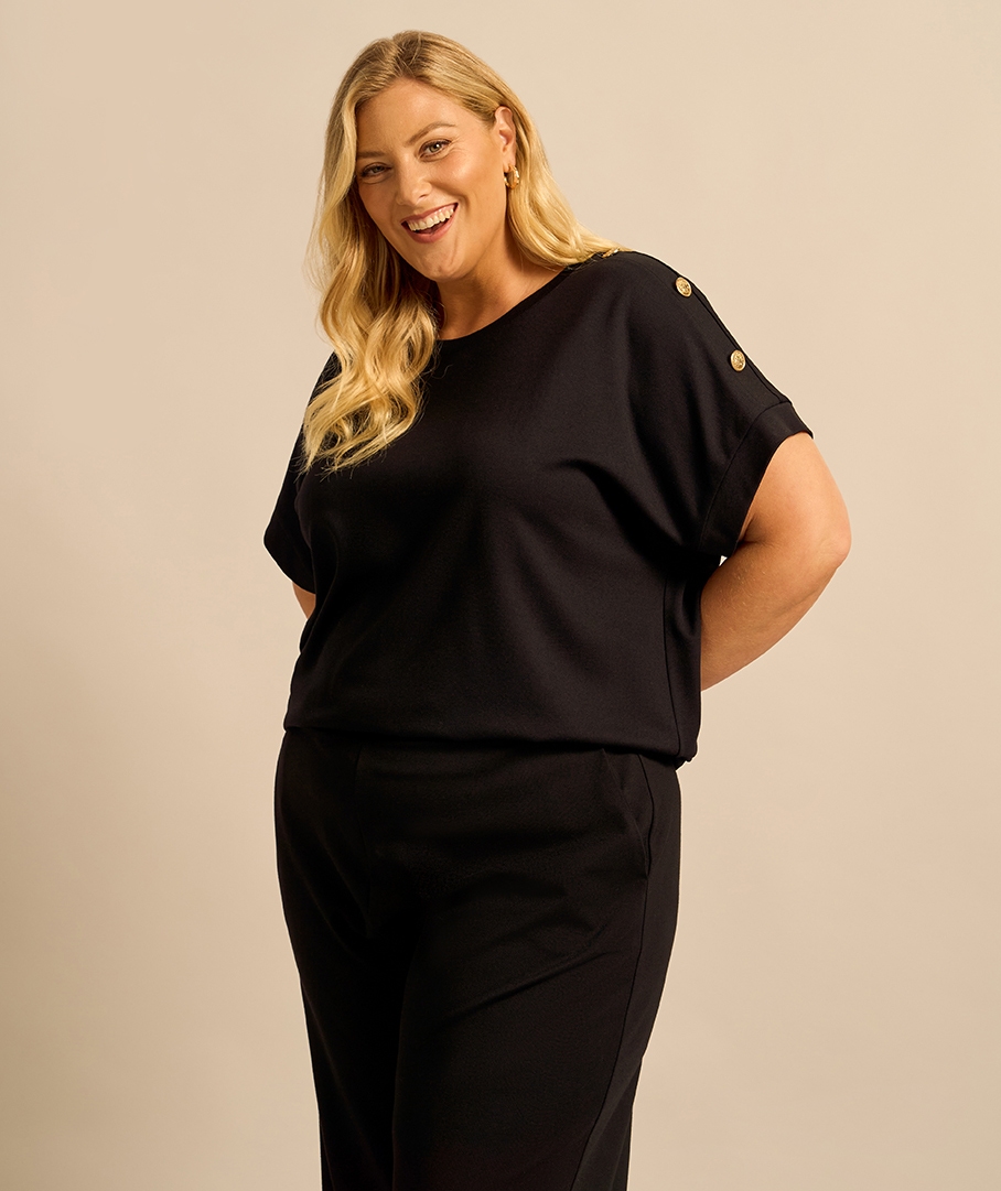 Button Shoulder Boxy Ponte Top