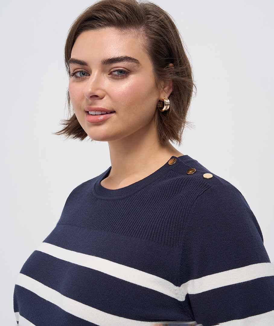 Button Shoulder Stripe Jumper