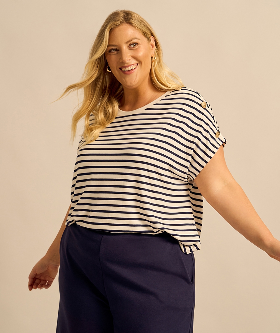 Button Shoulder Boxy Ponte Top