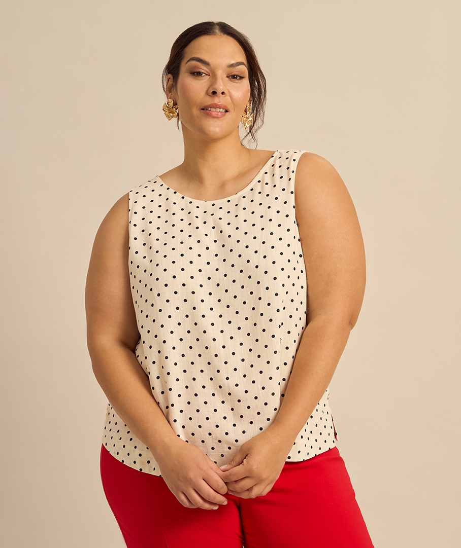 Linen Blend Print Top