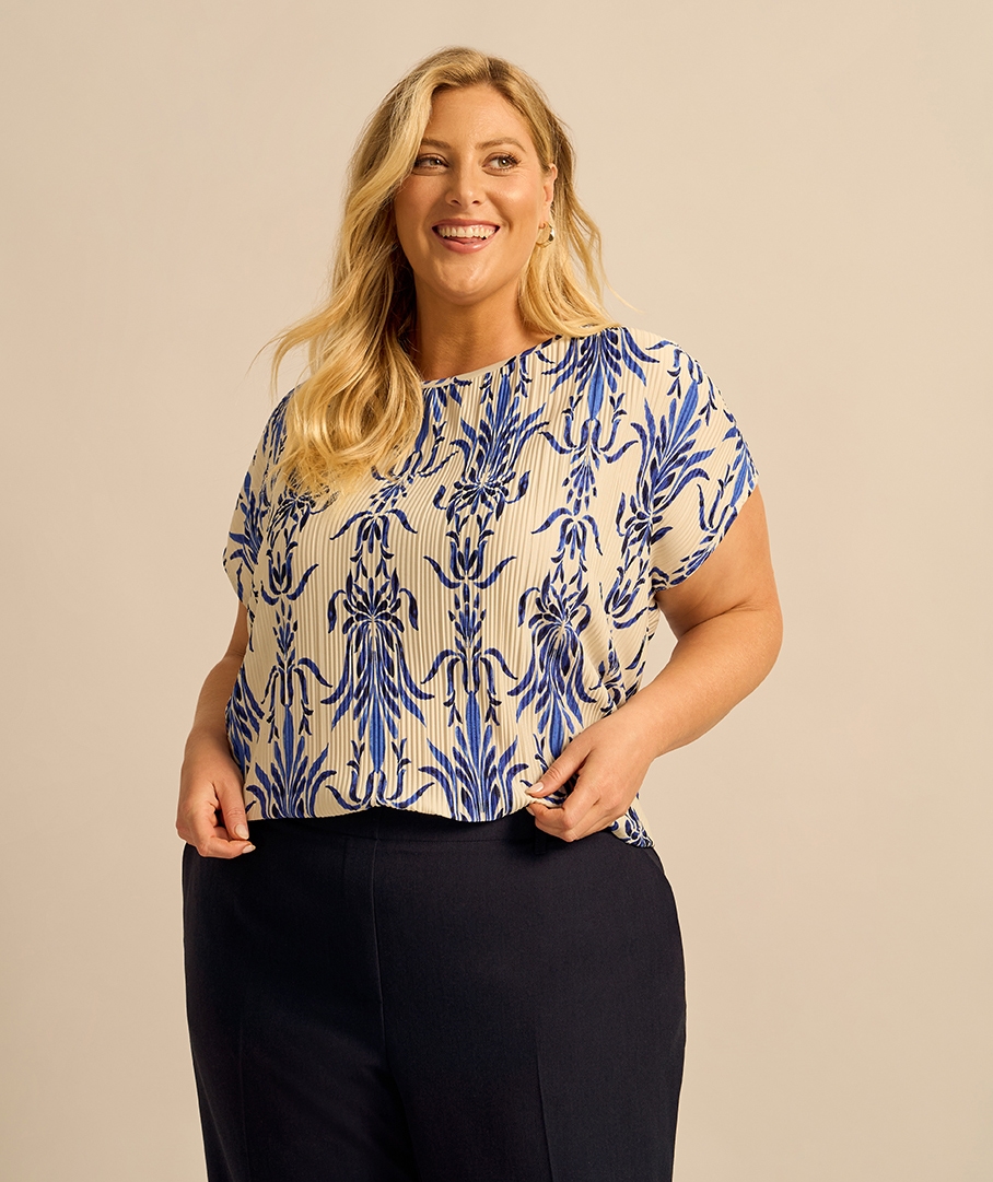 Ext Slv Plisse Top Print