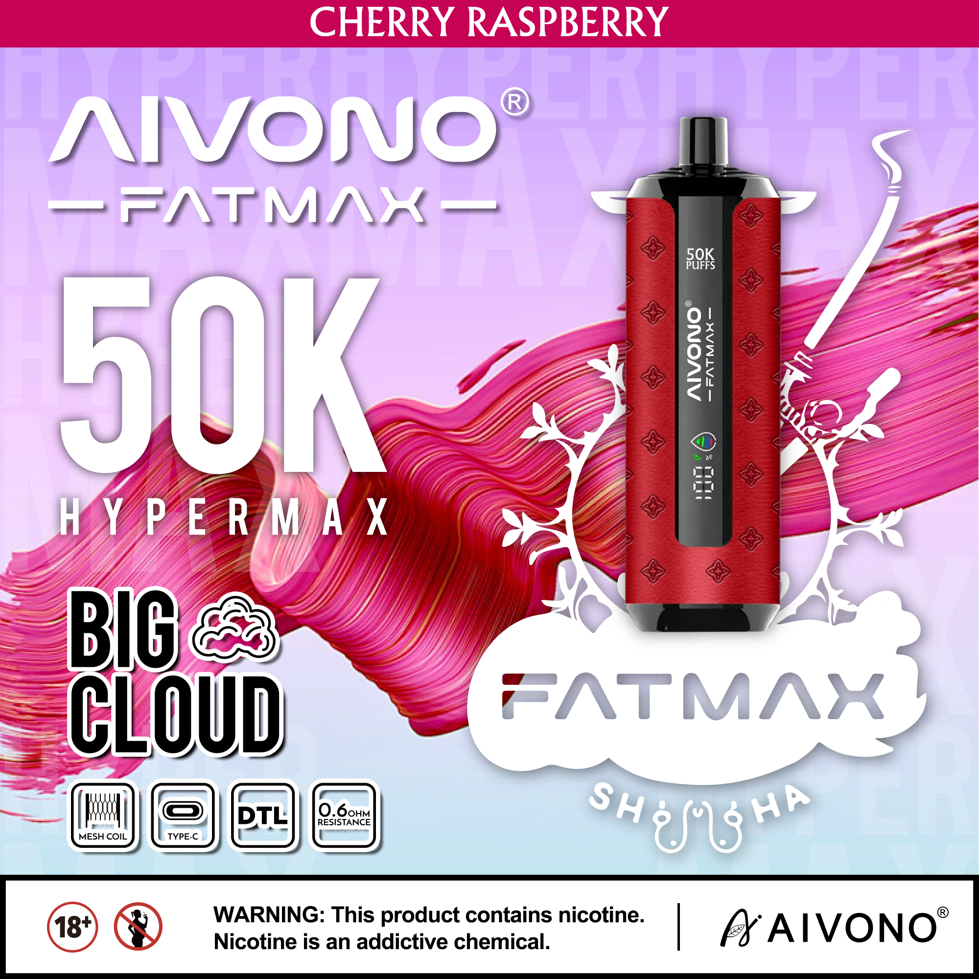 Aviono Fatmax - Vape 50,000 Puffs 5% nicotine Disposable Rechargeable