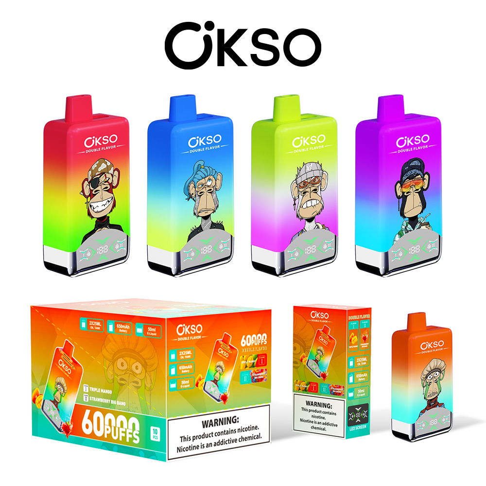 OKSO 60k Puffs Dual Flavor Disposable Vape LED Display E-cigarettes🍇🍉🍋🍍🍓