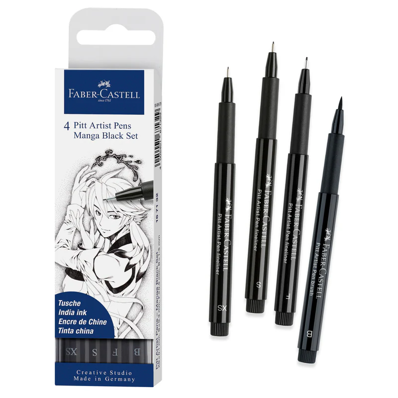 Pitt Artist Pen, Manga Black Set - Wallet of 4 - #167132