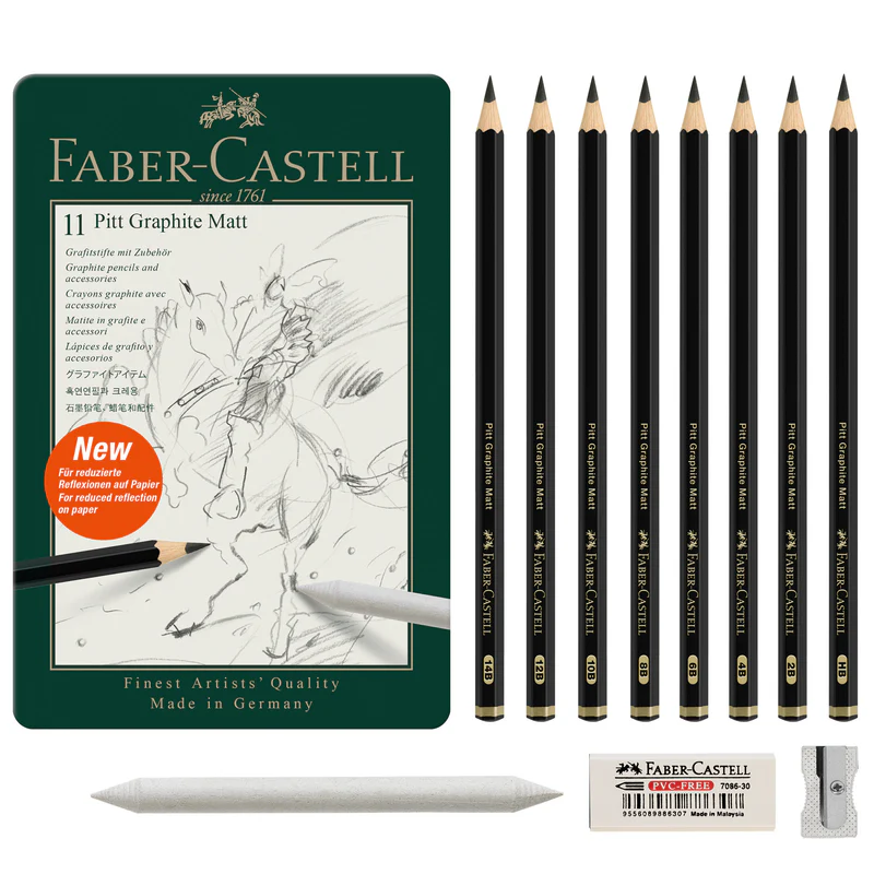 Pitt Graphite Matte Pencils, Tin of 11 - #115220