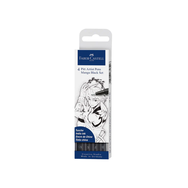 Pitt Artist Pen, Manga Black Set - Wallet of 4 - #167132