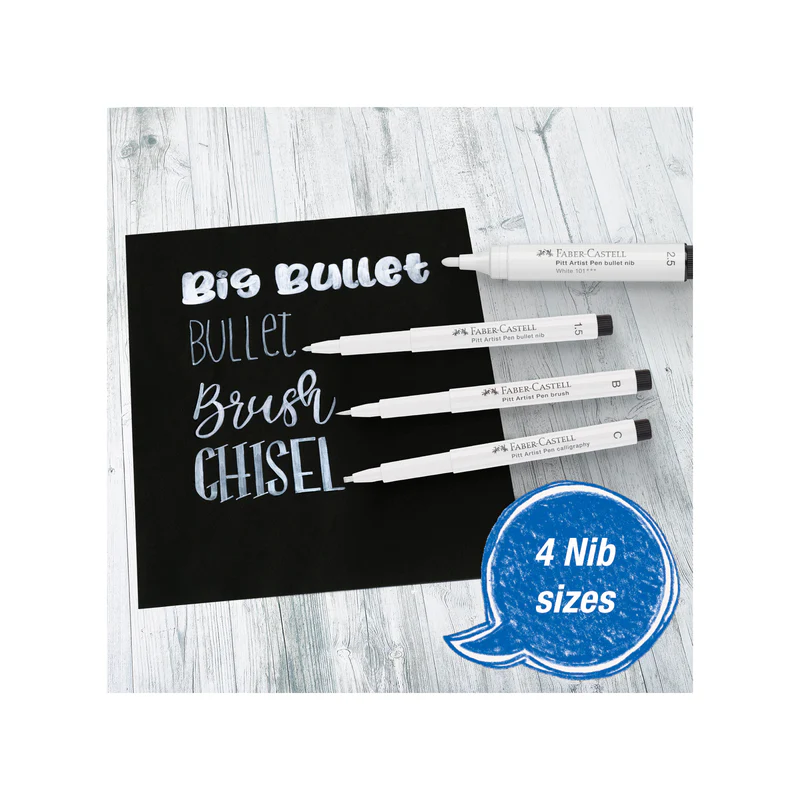 Pitt Artist Pen, #101 White Lettering - Set of 4 - #770095