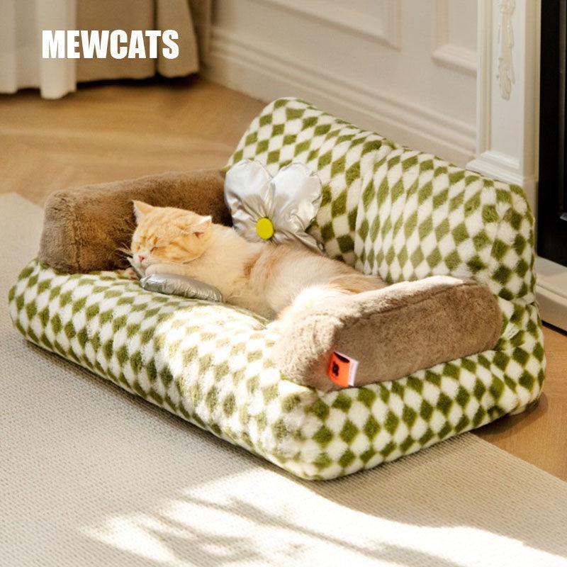 New Large Retro Diamond Grid Cat Bed Couch Sofa