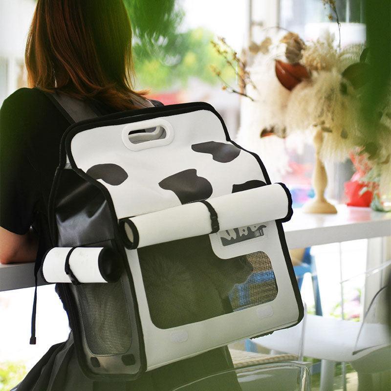 Milk Print Cat Carrier Backpack Travel Tote Handbag Bag