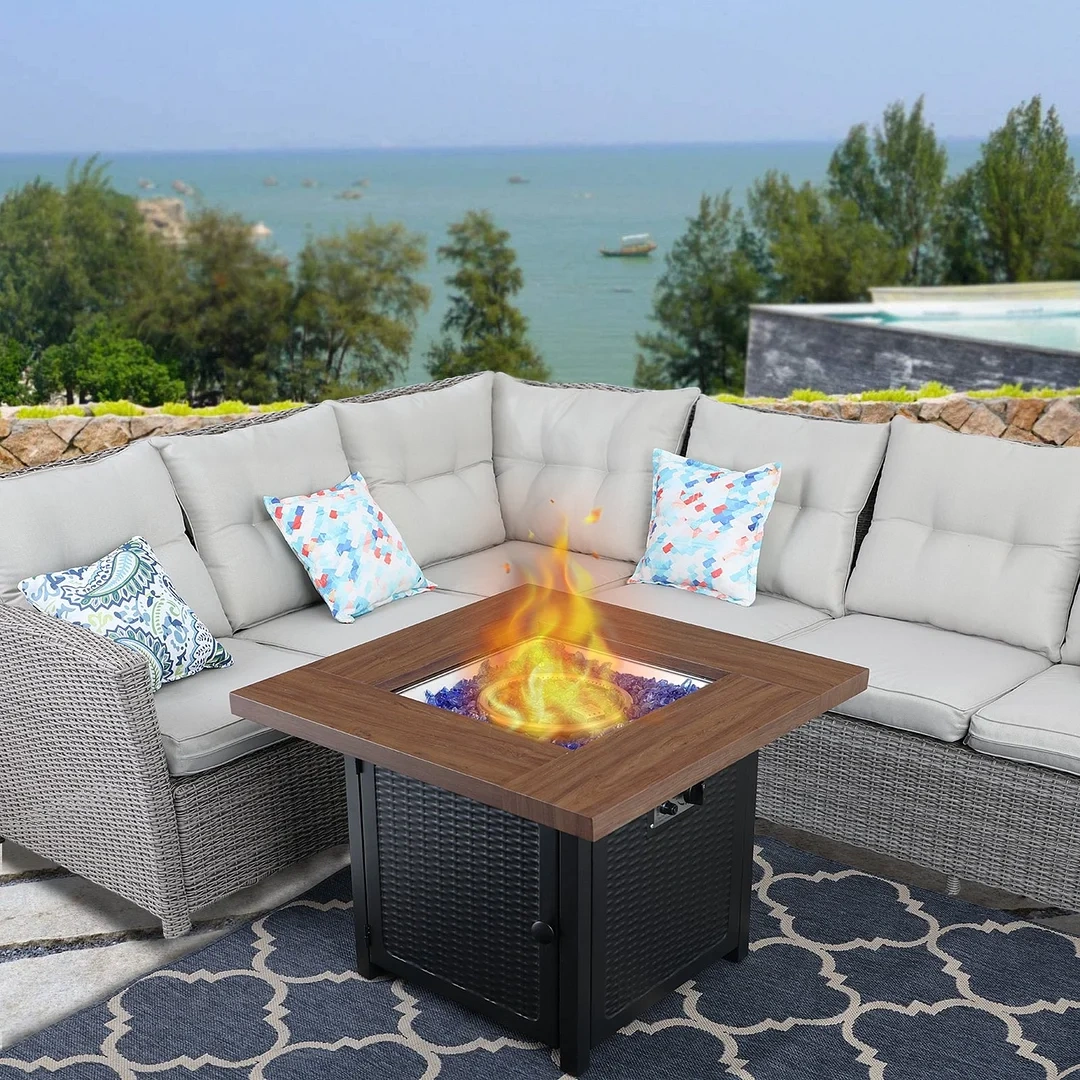 34 Inch 50,000 BTU Wood-like Steel Gas Fire Pit Table With Cover