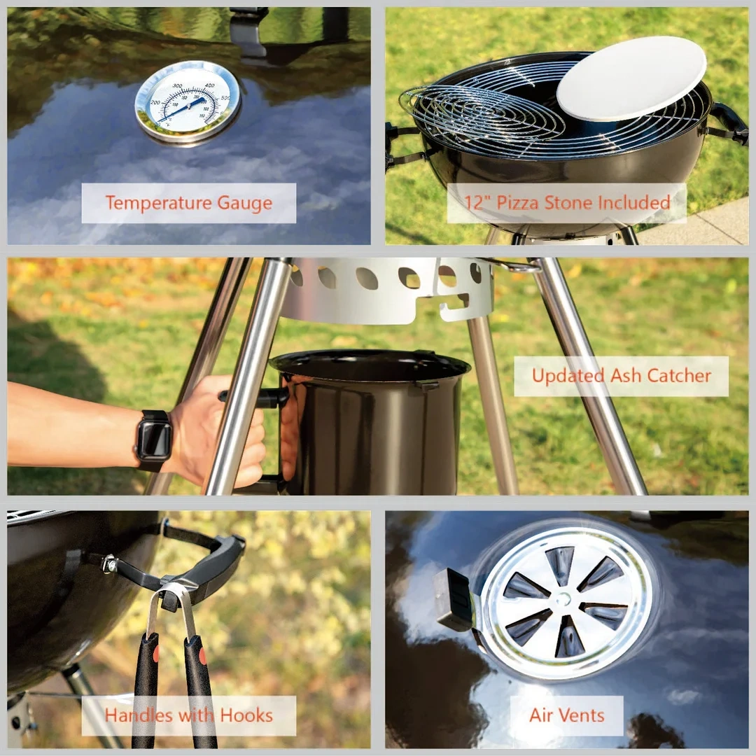 22-inch Kettle Charcoal BBQ Grill & Outdoor Pizza Oven Combo