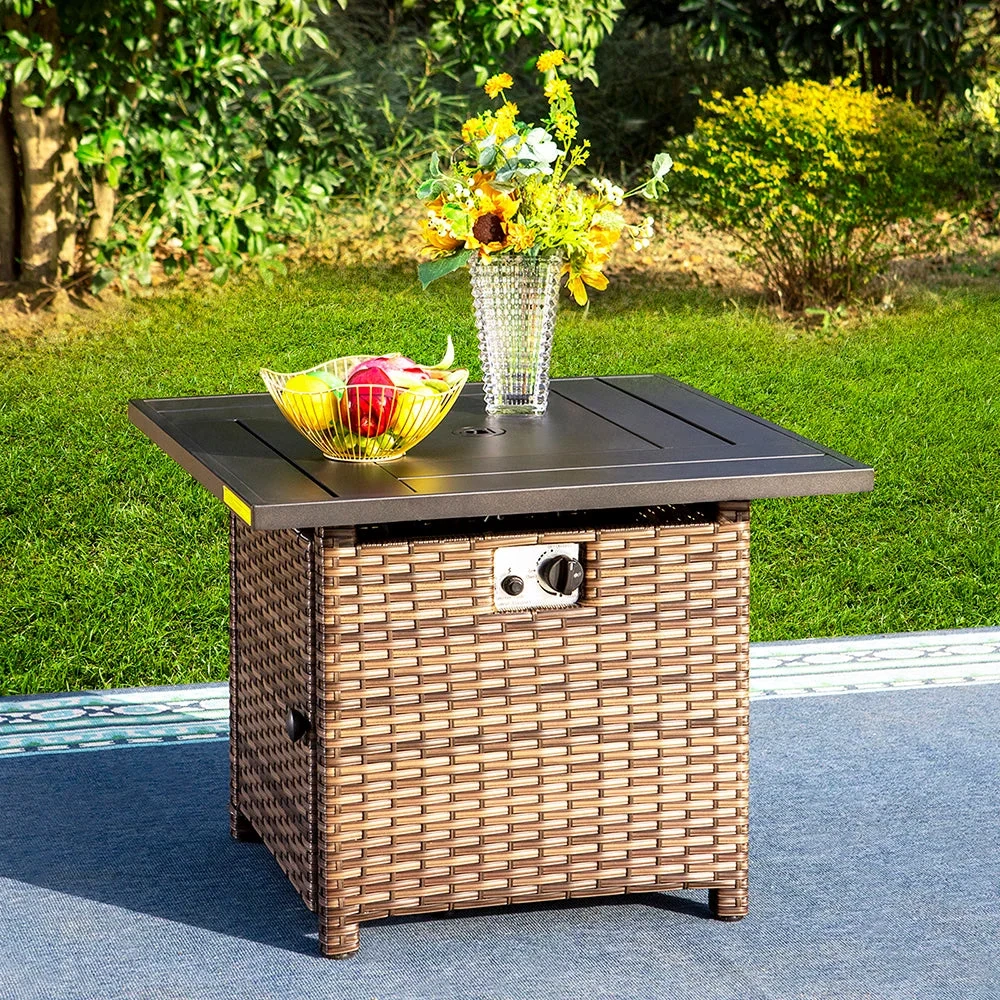 32 Inch 50,000 BTU Patio Wicker & Steel Square Patio Propane Fire Pit Table