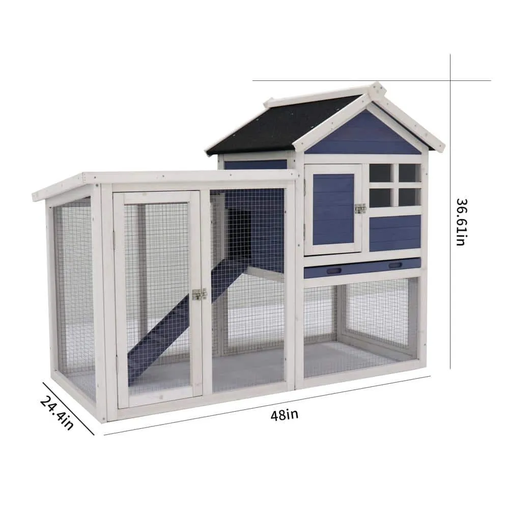 Mis cool Any 48 in. W Deluxe Wooden Chicken Coop Hen House Rabbit Wood Hutch Poultry Cage Habitat in Blue CCHD1068928