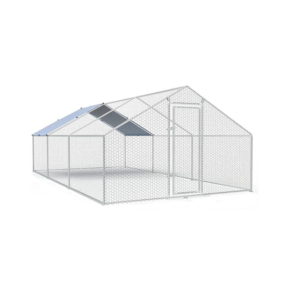 Tidoin 19.69 ft. W x 9.84 ft. D x 6.56 ft. H 0.00444-Acre Metal In-Ground Chicken Coop with 1 Door and Sharp Top QCL-YDW8-002