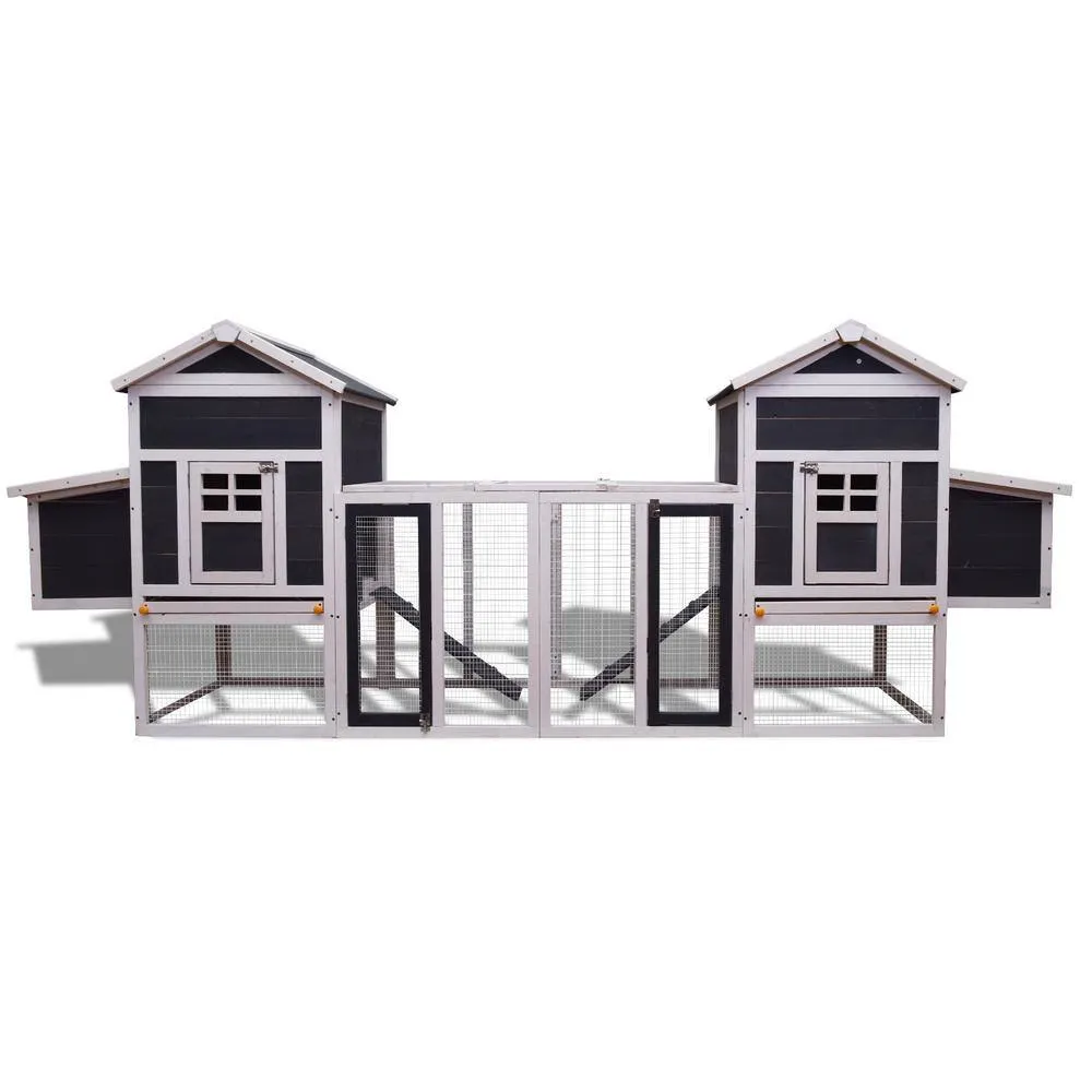 Mis cool Any 124 in. W Large Wooden Outdoor Chicken Coop with Ventilation Door Removable Ramp Nesting Box in Gray CCHD1000005C
