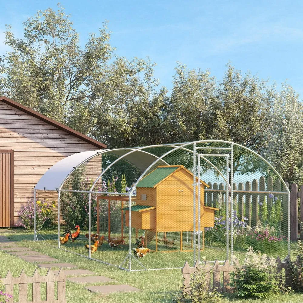 9.2 ft. x 6.2 ft. x 6.5 ft. Outdoor Large Silver Metal 0.0039-Acre Chicken In-Ground Coop with Cover Silver D51-321V02